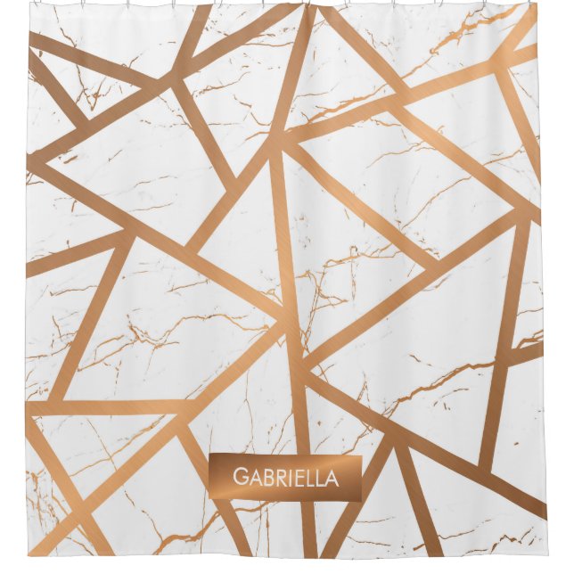White and Golden Marble Shower Curtain (Front)