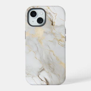 White and Golden Marble Textured iPhone 15 Case