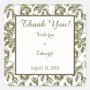 White and Golden Roses Custom Thank You Stickers
