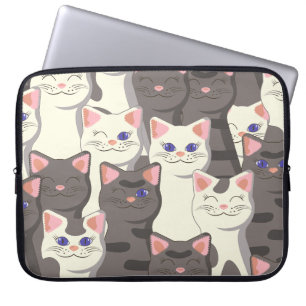 White and gray cats pattern laptop sleeve