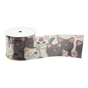 White and gray cats pattern satin ribbon
