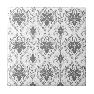 White and gray Damask openwork pattern Ceramic Tile