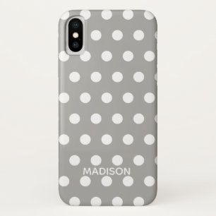 White and Gray polka dot Personalized Name iPhone X Case