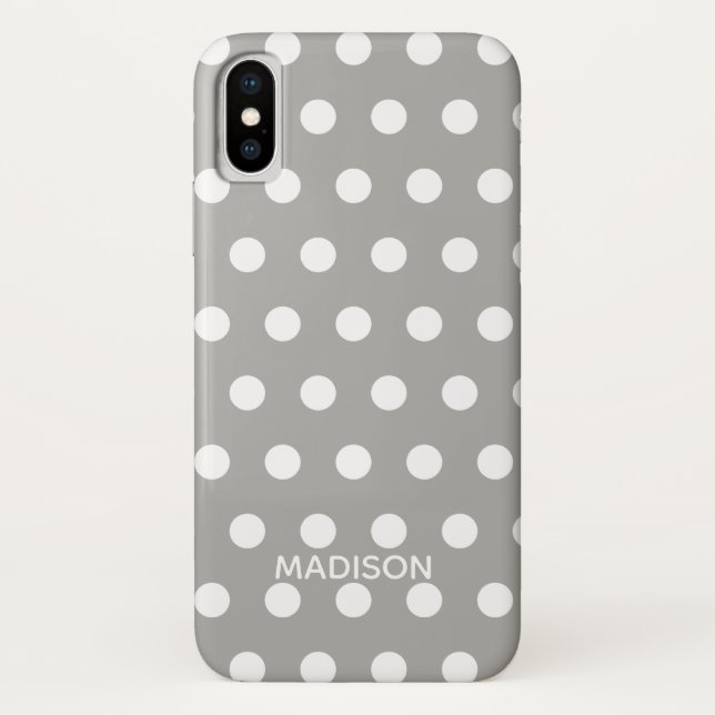 White and Gray polka dot  Personalized Name Case-Mate iPhone Case (Back)