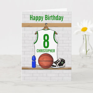 White and Green Basketball Jersey Birthday Card