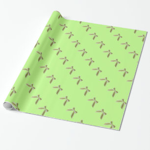 White and green bow, light green background wrapping paper