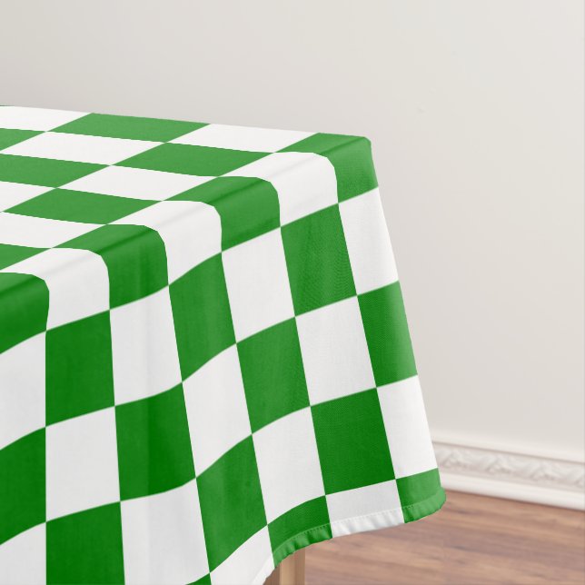 White and green chequered check cotton dining tablecloth (In Situ)