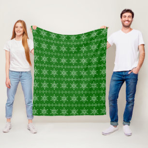 White and green Christmas snowflakes pattern Fleece Blanket