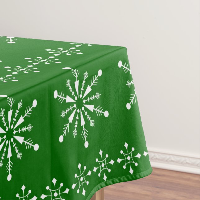 White and green Christmas snowflakes pattern Tablecloth (In Situ)