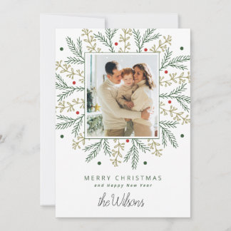 White and Green Contemporary Christmas Photo Holiday Card