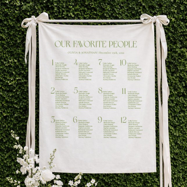 White and Green Fabric Wedding Seating Chart  Tapestry (Creator Uploaded)