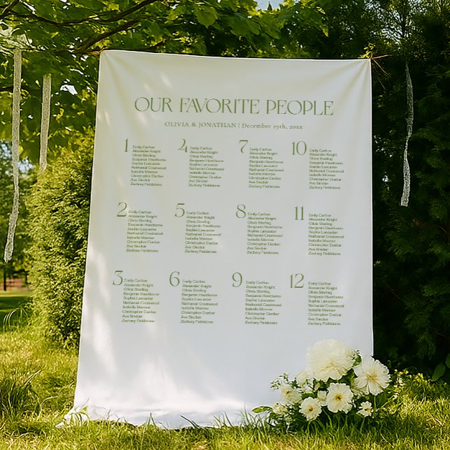 White and Green Fabric Wedding Seating Chart  Tapestry (Creator Uploaded)