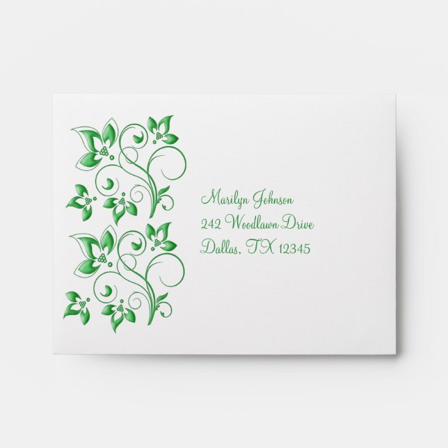 White and Green Floral Envelope for RSVP Card (Front)