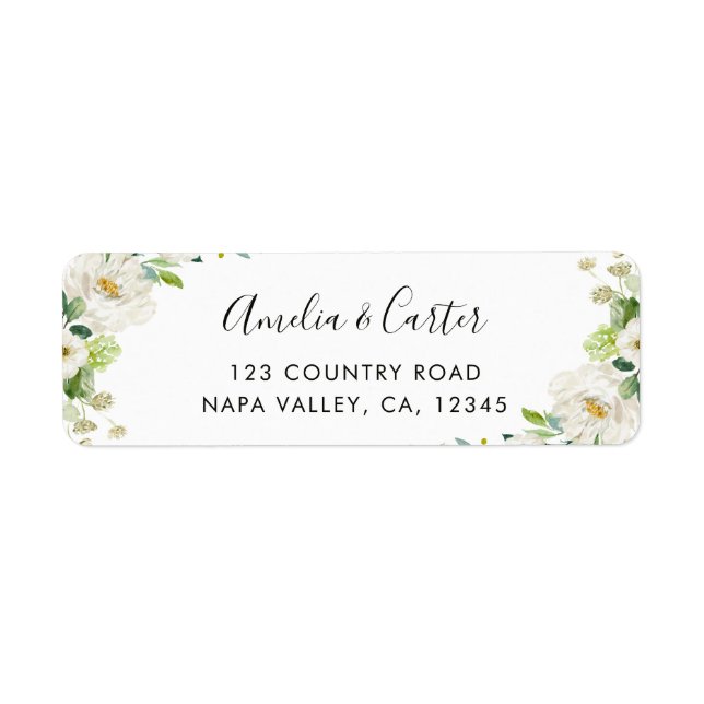 White and Green Floral Return Address Label (Front)