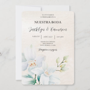 White and green  Floral Spanish Wedding beige Invitation