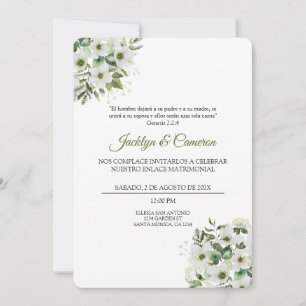 White and green Floral Spanish Wedding Invitation