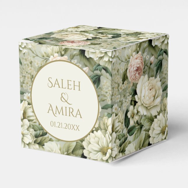 White and Green Floral Wedding Sugar Cookies Favour Box (Front Side)