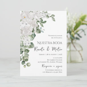 White and Green Flores wedding invitation