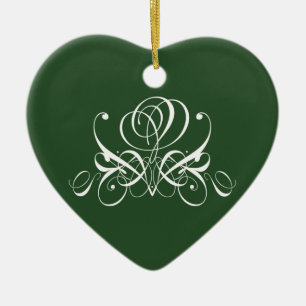 White and Green Flourish Rose Ceramic Ornament