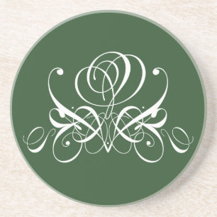 White and Green Flourish Rose Coaster