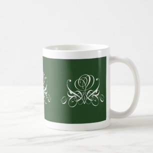 White and Green Flourish Rose Coffee Mug