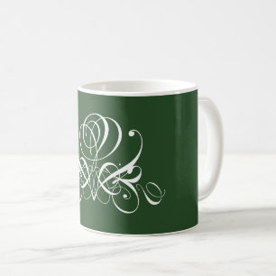 White and Green Flourish Rose Coffee Mug