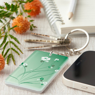 White And Green Flowers Key Ring