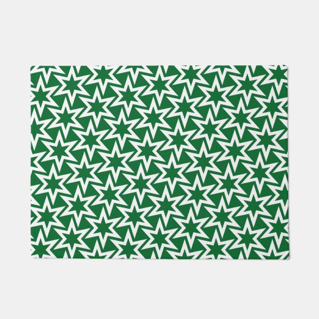 White and Green Geometric Star Pattern Doormat (Front)