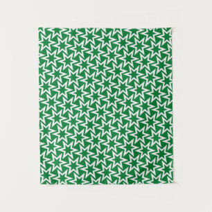 White and Green Geometric Star Pattern Tapestry