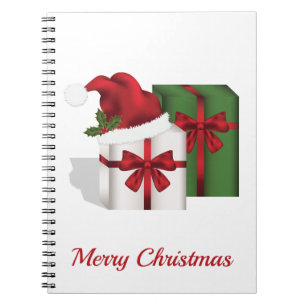 White And Green Gift Boxes With A Santa Hat Notebook