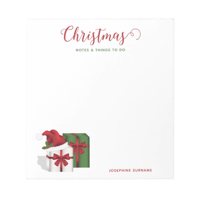 White And Green Gift Boxes With A Santa Hat Notepad (Front)