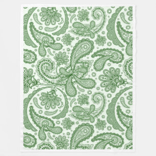 White And Green Girly Vintage Floral Paisley Fleece Blanket