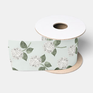 White and Green Hydrangea Bloom Floral Satin Ribbon