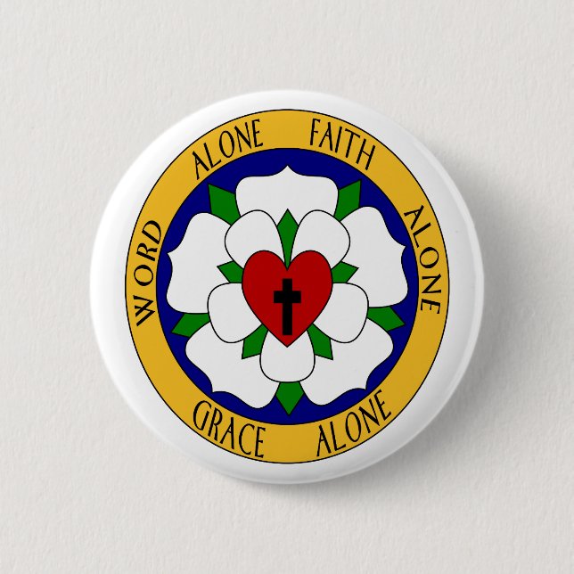 White And Green Luther Rose 6 Cm Round Badge (Front)