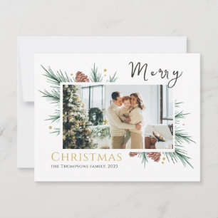 White and Green Minimalist Photo Frame Merry Chris Holiday Card