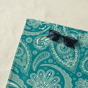 White And Green Paisley Beach Towel