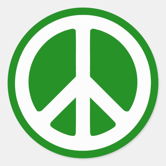 White and Green Peace Symbol Classic Round Sticker (Front)