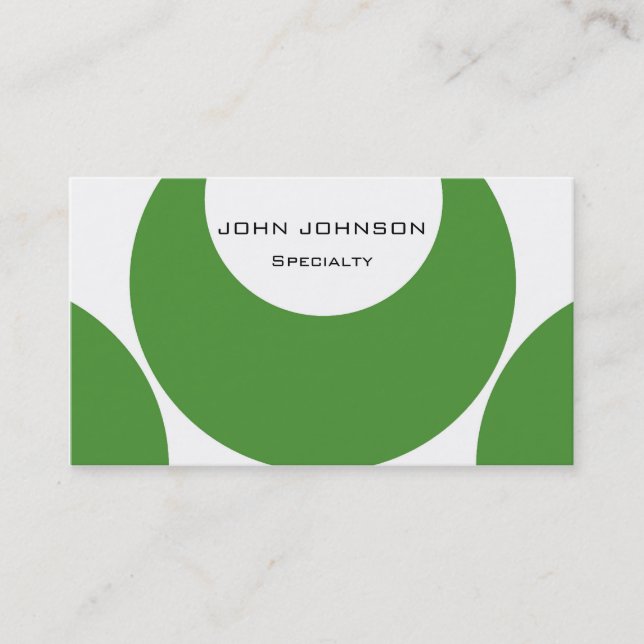 White and Green Retro Circle Business Cards (Front)