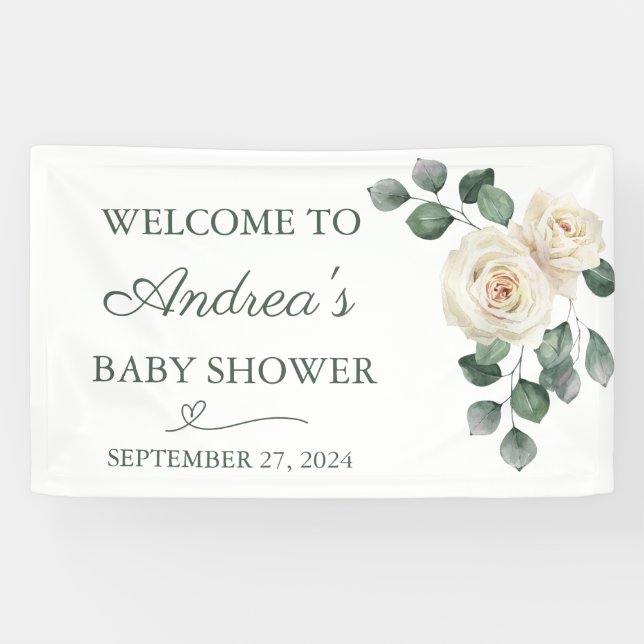 White and Green Rose Banner (Horizontal)