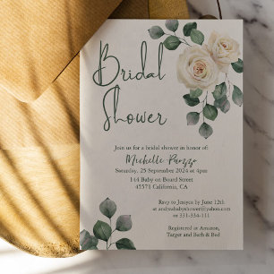 White and Green Rose Bridal Shower Invitation