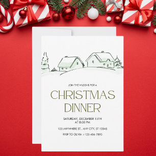 White and Green Simple Christmas Dinner Invitation