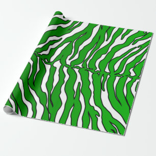 White And Green Tiger Stripes Animal Print Wrapping Paper