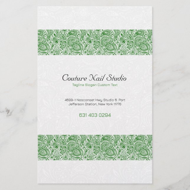 White and Green Vintage Paisley Flyer (Front)