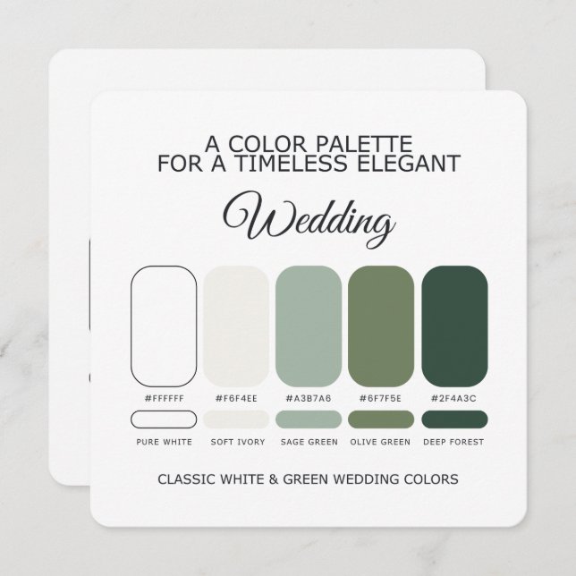 White and Green Wedding Color Palette Card (Front/Back)