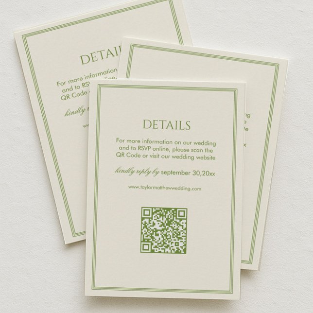 White and Green Wedding Details Qr Code Enclosure Card (Creator Uploaded)
