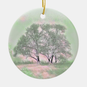 White and Green Winter Scenery Painting Ornament