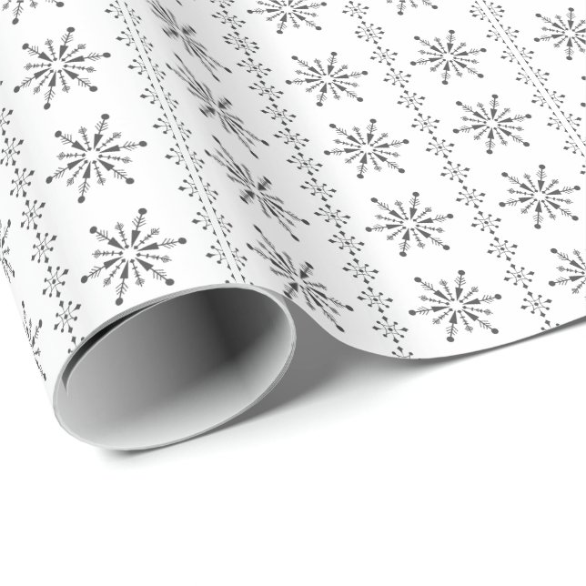White And Grey Abstract Christmas Snowflakes Wrapping Paper (Roll Corner)