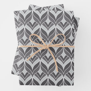 White and Grey Art Deco Pattern Wrapping Paper Sheet