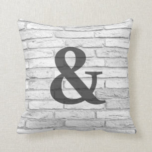 White and Grey Brick Country Ampersand Cushion