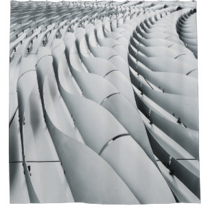 White and grey building structure shower curtain